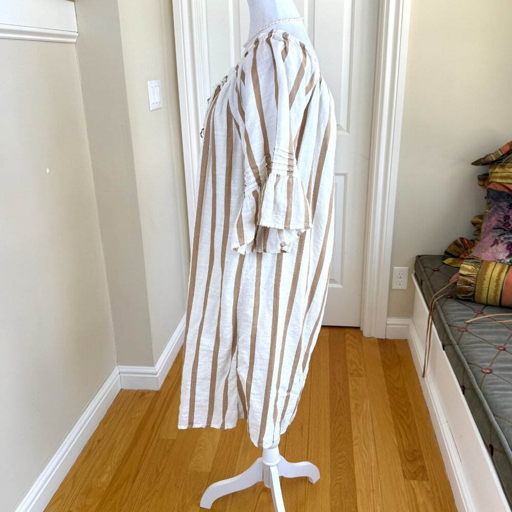 Mlle Gabrielle Cream and Tan Striped Beach Kaftan Dress - Picture 3 of 8